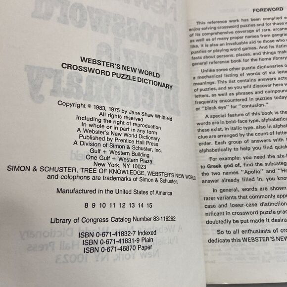 Webster's New World Crossword Puzzle Dictionary Paperback - Picture 4 of 5
